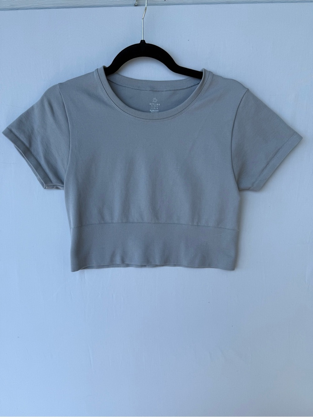Aerie OFFLINE Cropped Crewneck Athletic Stretchy Tee - Light Gray